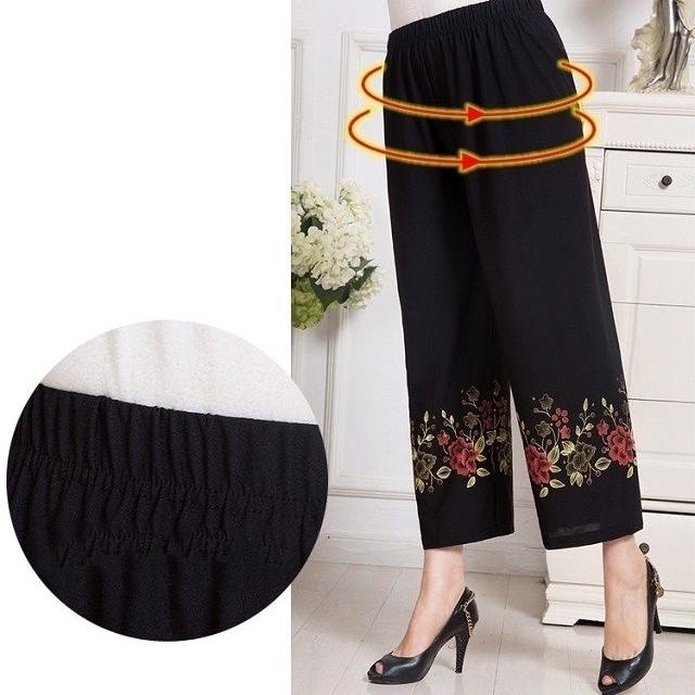 Женские летние тонкие брюки большого размера, свободные, с эластичной резинкой на талии, простые укороченные брюки с высокой талией, широкие брюки с цветочным принтом, повседневные прямые материнские брюки