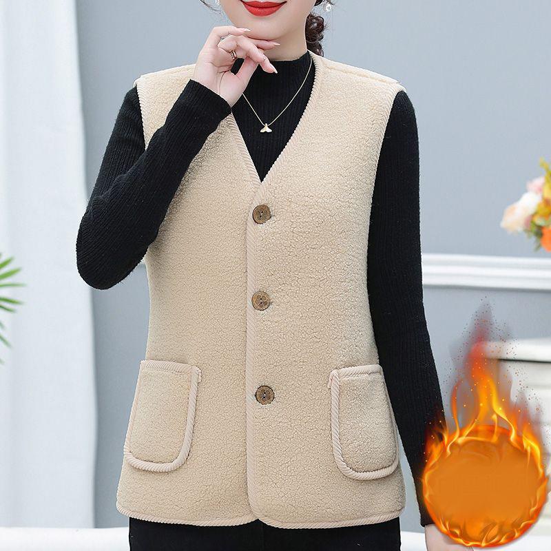 Women Vests Waistcoats New Autumn Winter Button Lamb's Fleece Vests Sleeveless Jacket Large Size Button Coats Trendy Outwear
