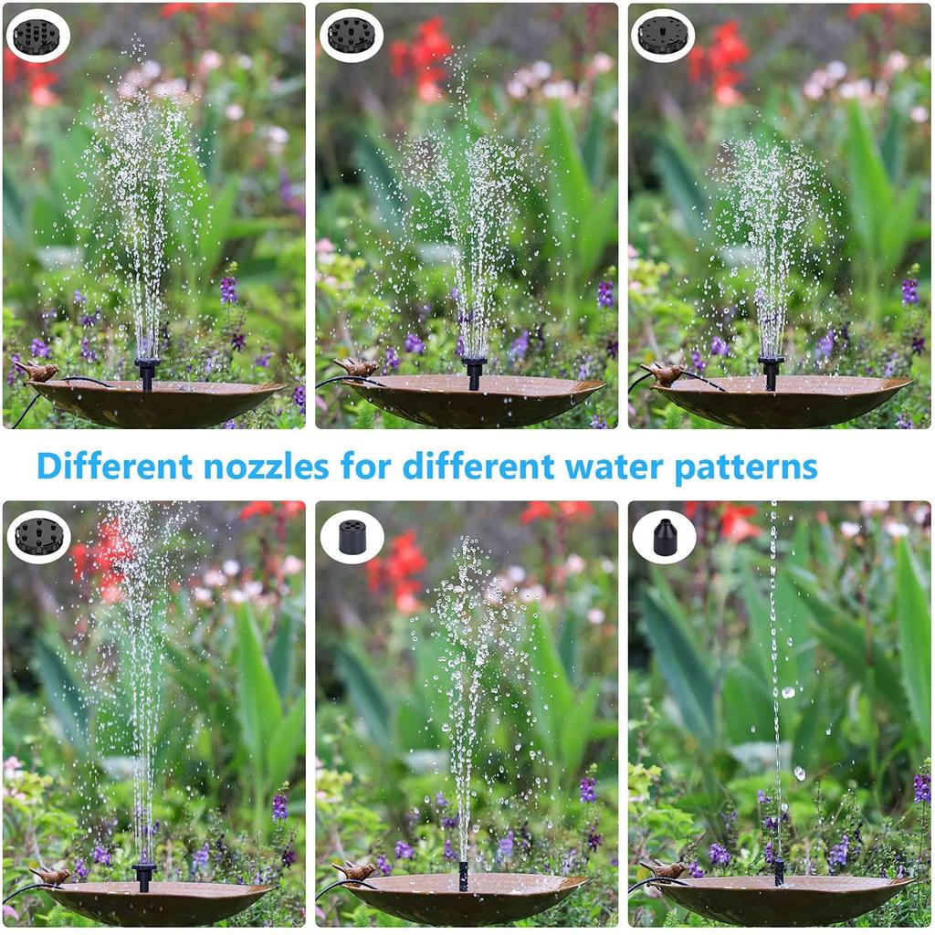 2.5W Solar Fountain Pump,with 6Nozzles and 4ft Water Pipe,Solar Powered Pump for Bird Bath,Pond,Garden and Other Place