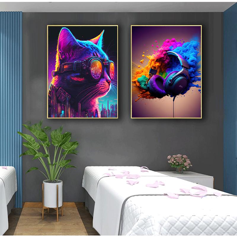 Геймерский контроллер, крутой игровой постер и принты, Spel Kawaii, наушники, красочная картина, настенная живопись, холст, картина, декор для комнаты, подарки