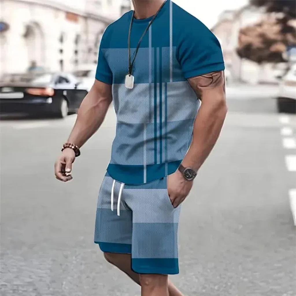 Summer Men's Sportswear Short-sleeved T-shirt Suit Two-piece Outdoor Travel Clothing Oversized Shorts Training Clothes