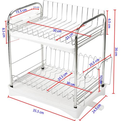 Dish Dryer/Drainer, 2-Tier, Large Capacity, Over-the-Sink Drainer with Automatic Drainage, Stainless Steel, Slim Design, Holds Plates, Chopsticks, Pot