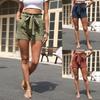 Summer Women Fashion Bandage High Waist Shorts Loose Cotton Linen Pants