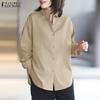 ZANZEA Womens Loose Turn Down Collar Long Sleeve Casual Button Blouse
