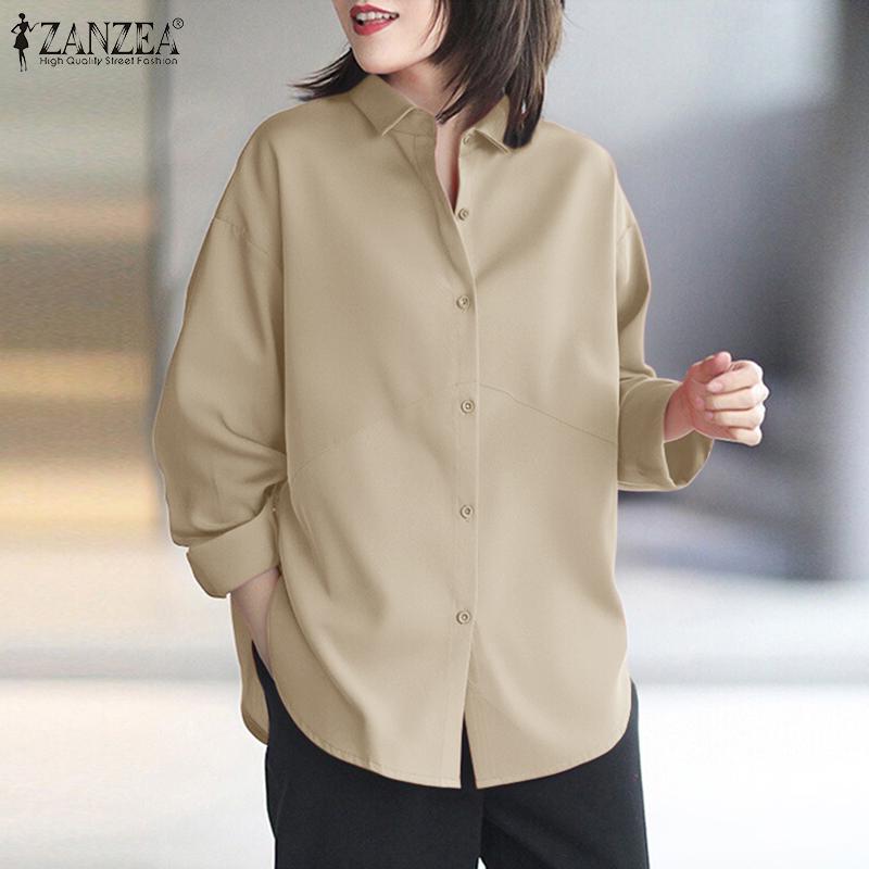 ZANZEA Womens Loose Turn Down Collar Long Sleeve Casual Button Blouse