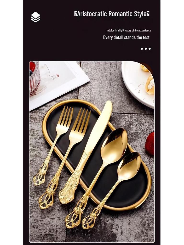 Набор столовых приборов Royal Court из 24 предметов из нержавеющей стали - Тисненые полые ножи для стейка, вилки и ложки