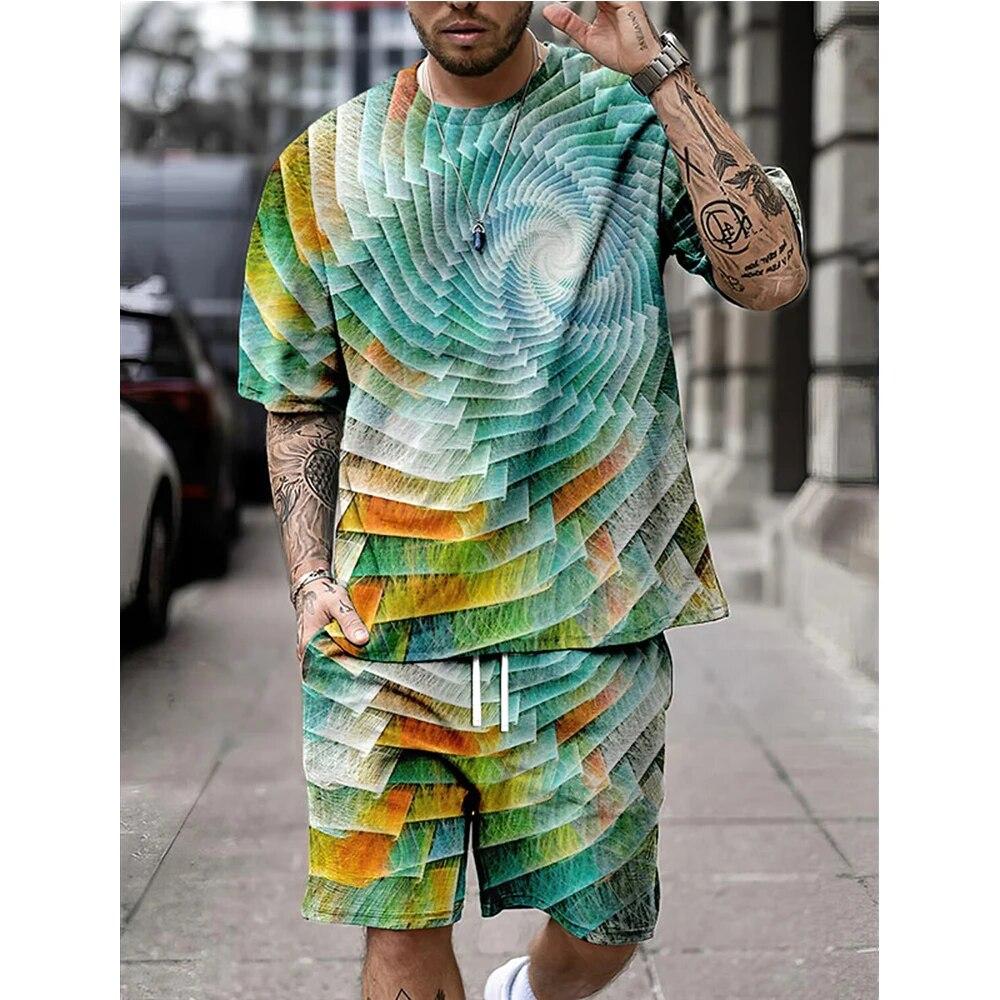 New Men's Shirt Set Shorts And T Shirt Set Sport Designer Casual Shirt Optical Illusion Abstract Graphic Prints T-Shirt Outfits