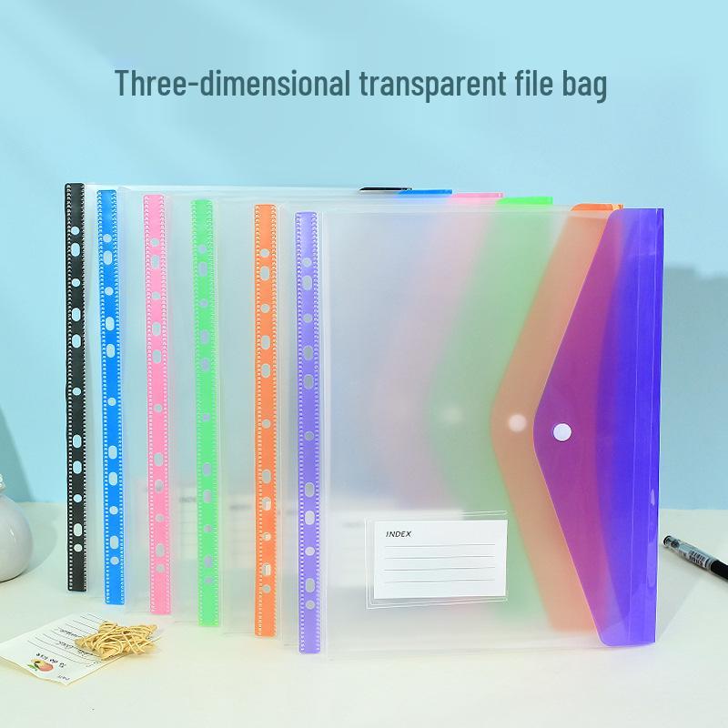 Прозрачный файл-папка A4 на 11 отверстий с кнопкой-застежкой и держателем для карт - Цветной органайзер для документов для студентов