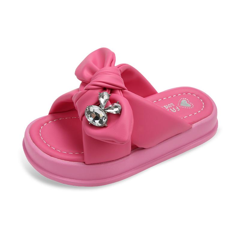 Girls Rhinestones Slippers Thick Bottom Children Summer Beach Shoes Non Slip Solid Color Fashion Kids Indoor Outdoor Slippers