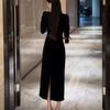 Coffee Break French Bow Celebrity Dress Women's Wear Autumn and Winter Hepburn Style Velvet Inside with Base Beautiful Long Skirt