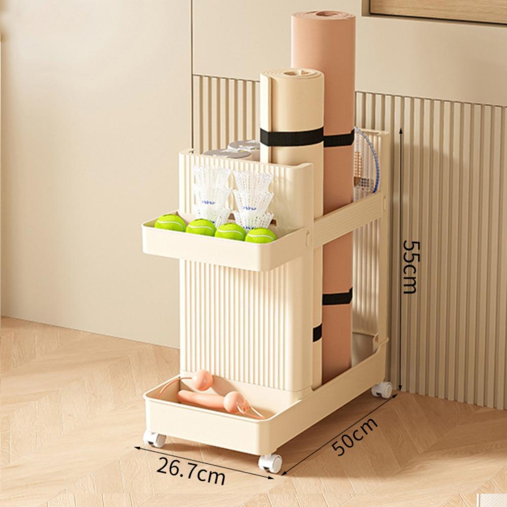 Multifunctional Gym Equipment Holder Durable Stable Yoga Mat Storage Basket with Wheels Sports Tools Organizer Fitness Equipment