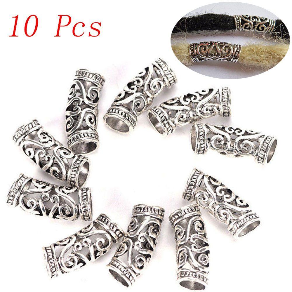 10pcs Zinc Zinc Alloy Spacer Hairbraid Silver Micro Rings Tube Dreadlock Beads Hair Braid Beads Cuff Clip