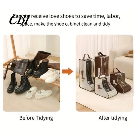 Clear PVC Shoe Container Boots Storage Bag with Zipper And Handle, Portable Transparent Dust Closet Solution Proof Organizer, Dust-proof Protective