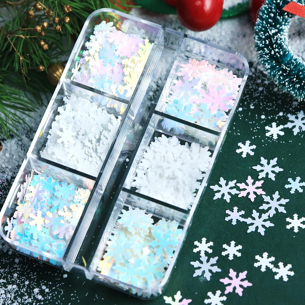 6-Grid Boxed Snowflake Nail Glitter Mixed Color Christmas Nail Art Glitter For DIY Accessories For Winter and Christmas