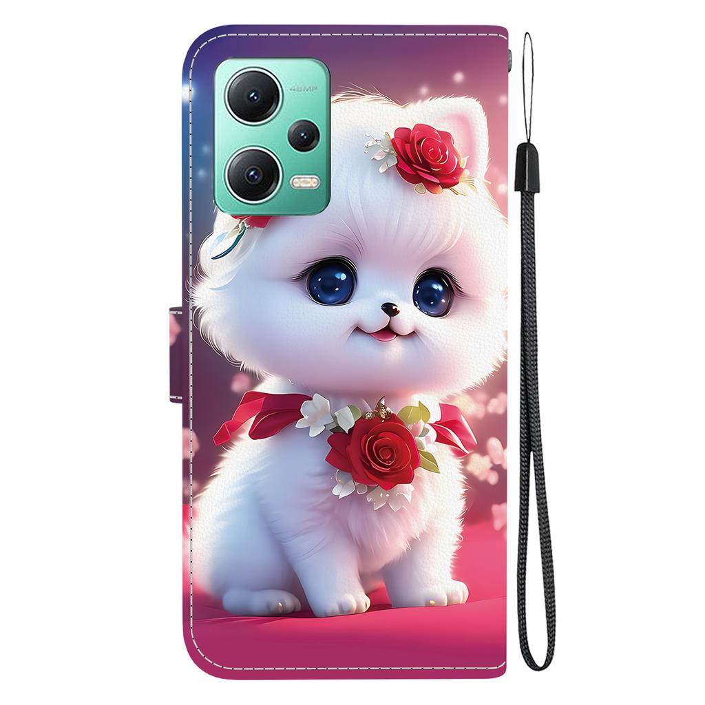 Handmade PU Leather Flip Case for Redmi Note 12 5G/Xiaomi Poco X5 Anti-Slip Shockproof Cover with Wrist Strap & Heart/Rose Cat Designs