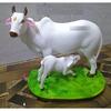 Handicraft Decorative Polystone Cow and Calf Big Statue/Idol for Gift Home Decor 7 Inch (Marble Cow), White