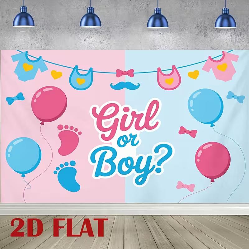 2D Baby Onesie Footprint Bow Tie Mustache Gender Reveal Party Photography Backdrop