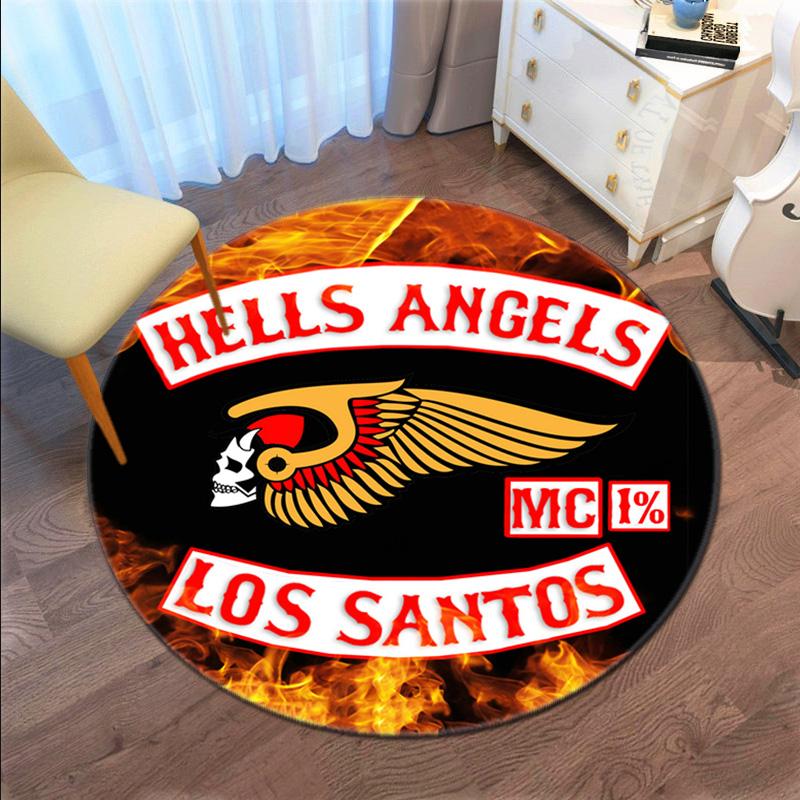 Gang violence Motorcycle enthusiasts Hells Angels Motorcycle Club circular carpet is soft, home, bedroom, door mat decoration, and non slip carpet E3