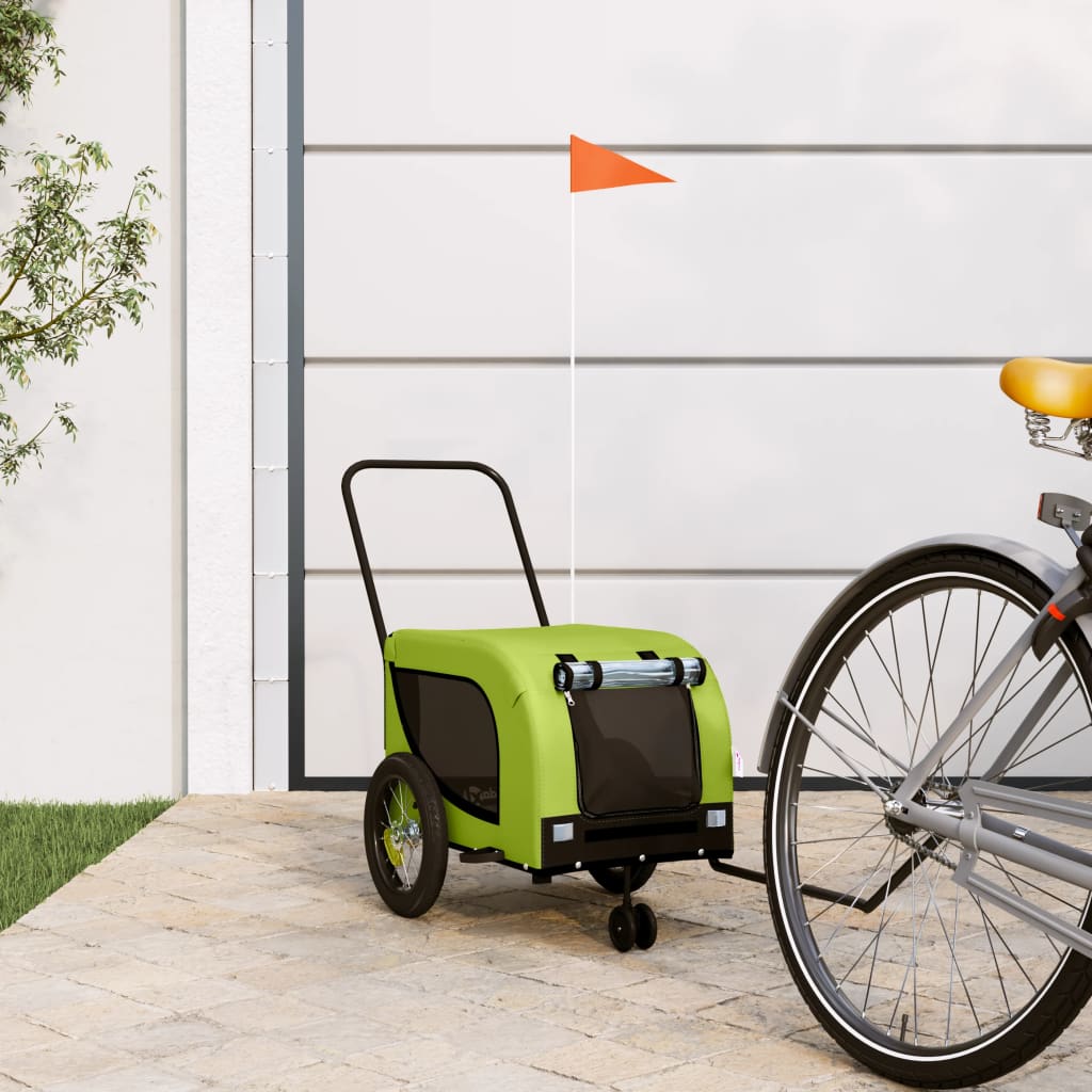 Bicycle Trailer for Dogs Green and Black Oxford Fabric & Iron