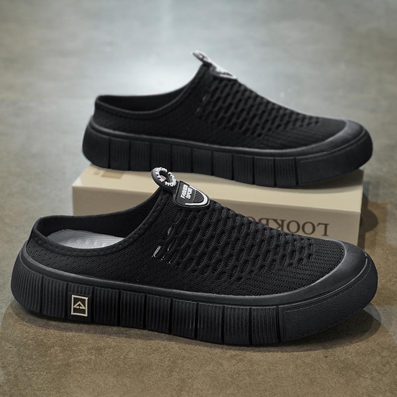 Сандалии без застежек с открытой пяткой для мужчин и женщин - летние сланцы из дышащей сетки с плоской подошвой, легкая повседневная одежда для отдыха на открытом воздухе