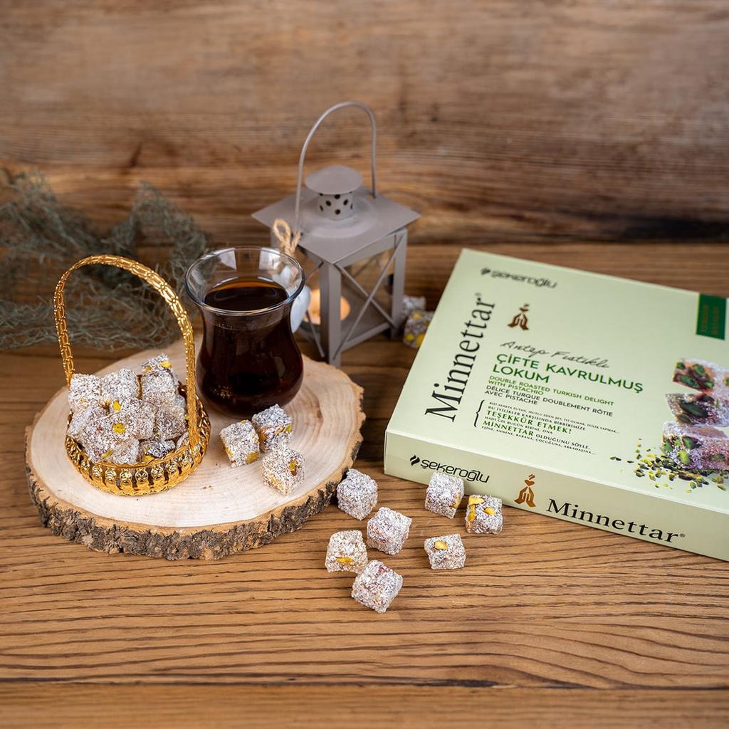 Minnettar Double Roasted Pistachio Turkish Delight – Rich Nut-Infused Candy, 300g