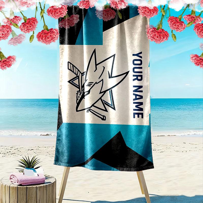 Custom Name,San Jose Sharks Print Beach Towel, Large Soft Quick Dry Towel for Beach Camping Swimming