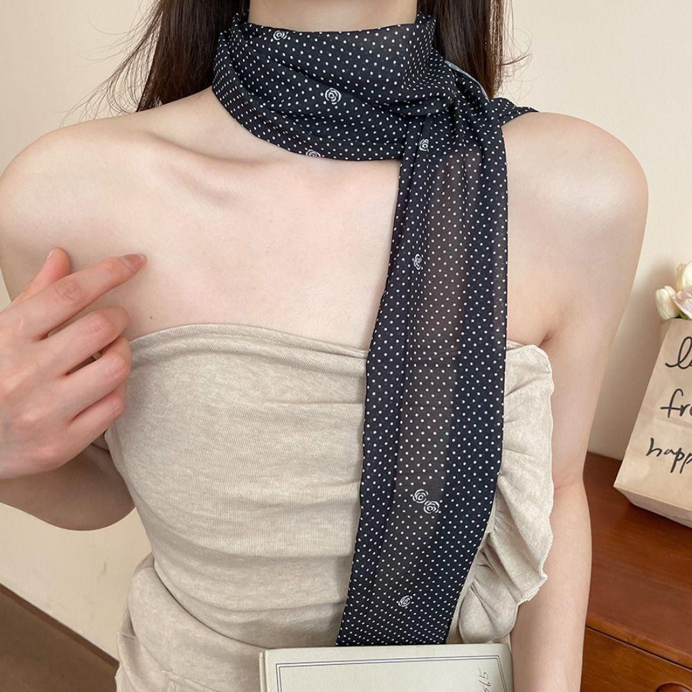 Spring Summer Polka Dot Scarf Elegant Silk Waistband Long Scarf Headband Ladies/Girls