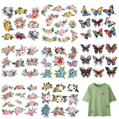Цветочный комплект, нашивка на одежду, наклейка на одежду с мультяшной бабочкой, Parches Ropa Diy, толстовки с теплопередачей, футболка, термонашивка
