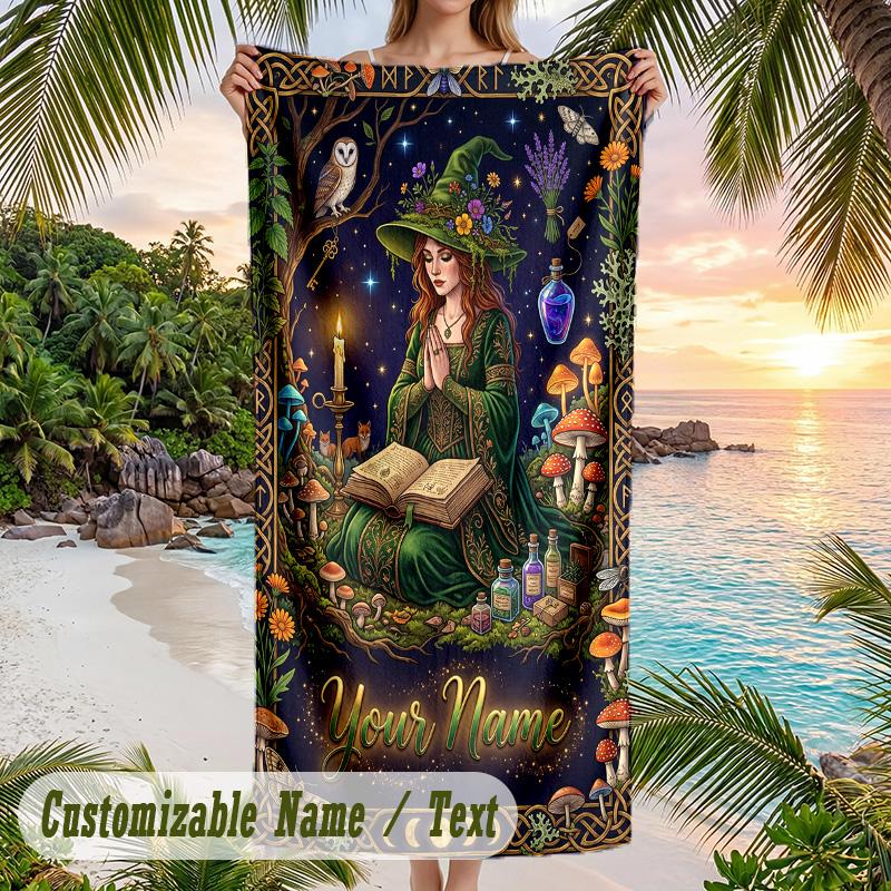 Witchcraft Theme Beach Towel Personalized Custom Name & Text Soft Quick Dry Beach Towel for Swimming Travel