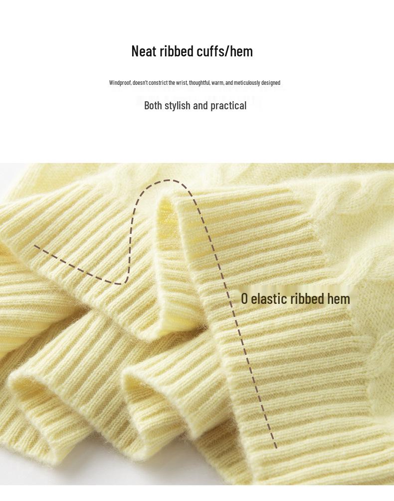 Lekasha Women's Cashmere Cable Knit Base Layer - Autumn/Winter, Seven-Gauge, Lace-Up, Loose Fit, Thick Round Neck.