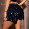 Женские шорты с высокой талией, блестящие, эластичные, с пайетками, облегающие, прямые, мини-шорты, для клубных вечеринок, для танцев, повседневные летние шорты