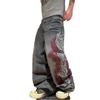 2026 Mens Loose Straight Cut Embroidered Hip Hop Jeans - High Waist Casual Denim Pants Streetwear