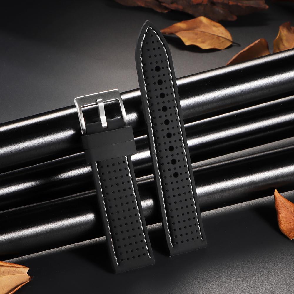 20 мм 22 мм 24 мм Мягкий силиконовый ремешок для часов Мужской Женский Спортивный Водонепроницаемый Дышащий Наручный браслет Матовый черный с пряжкой