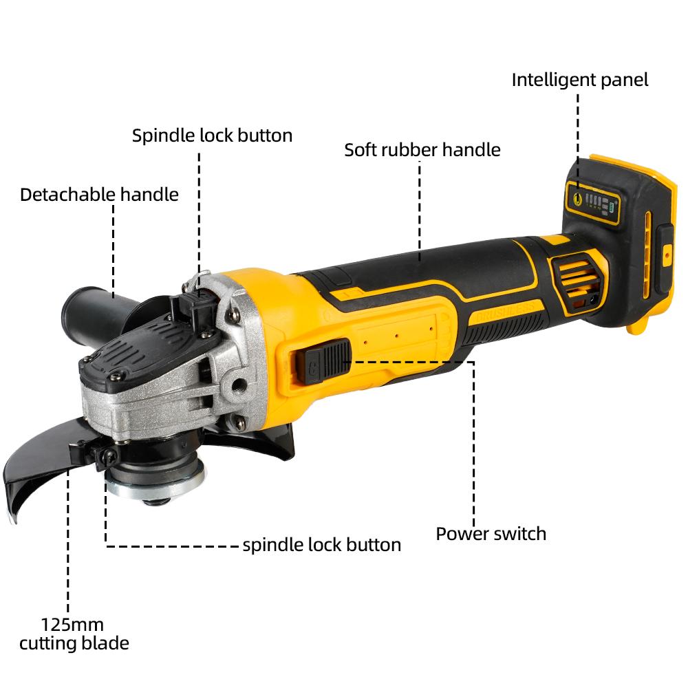 Brushless Angle Grinder 125mm 9000RPM Cordless Cutting Electric Machine Impact Polishing Machine for Dewalt 20V Battery