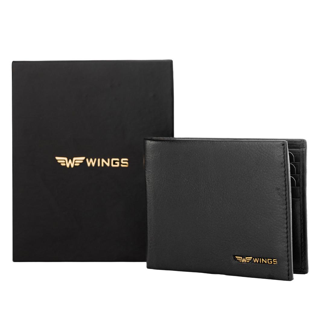 Men' Black Wings Wallet Made of Natural Cowhide Leather