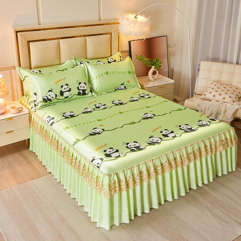 Комплект кружевной юбки для кровати из ледяного шелка и прохладного коврика - Дышащий дизайн из ротанга