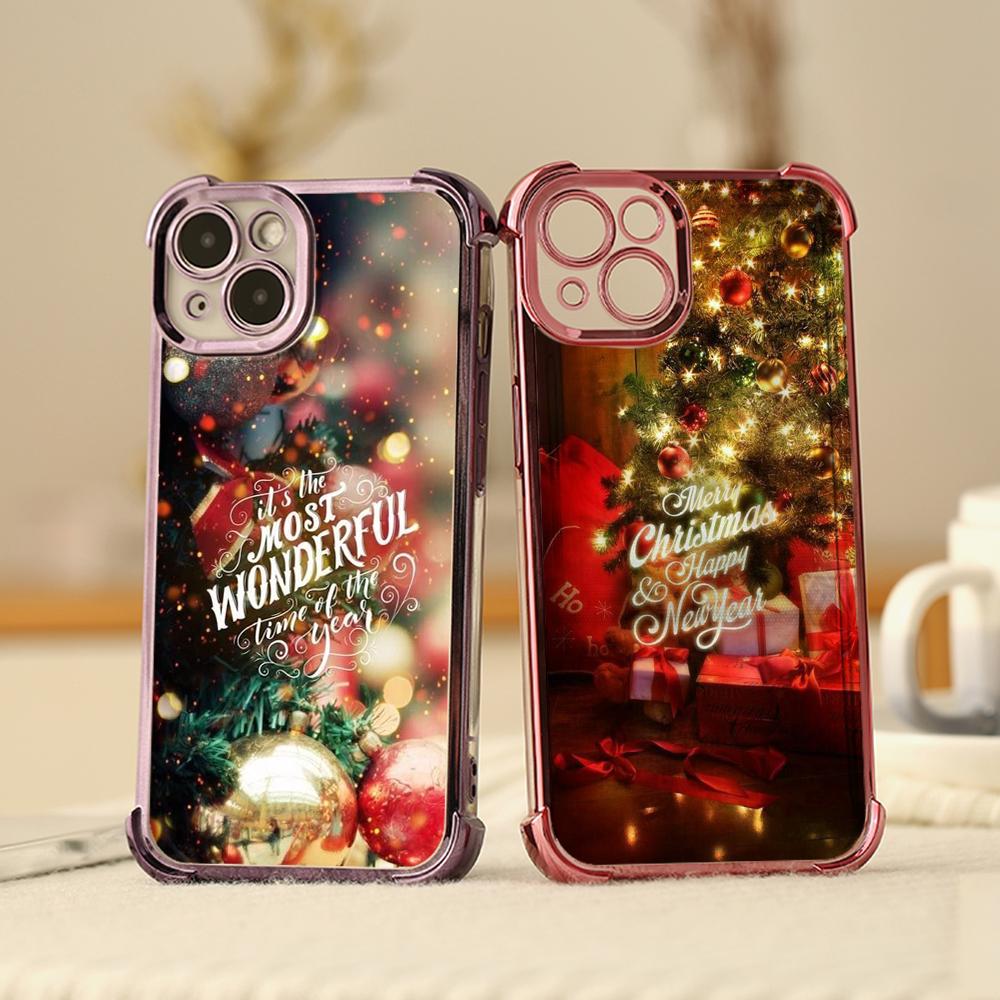 Чехлы для телефонов Ae115 Merry Christmas Happy New Year из гальванизированного ТПУ для Samsung A54 A12 A14 S23 S24 Ultra A55 A15 S21 FE с четырьмя углами защиты