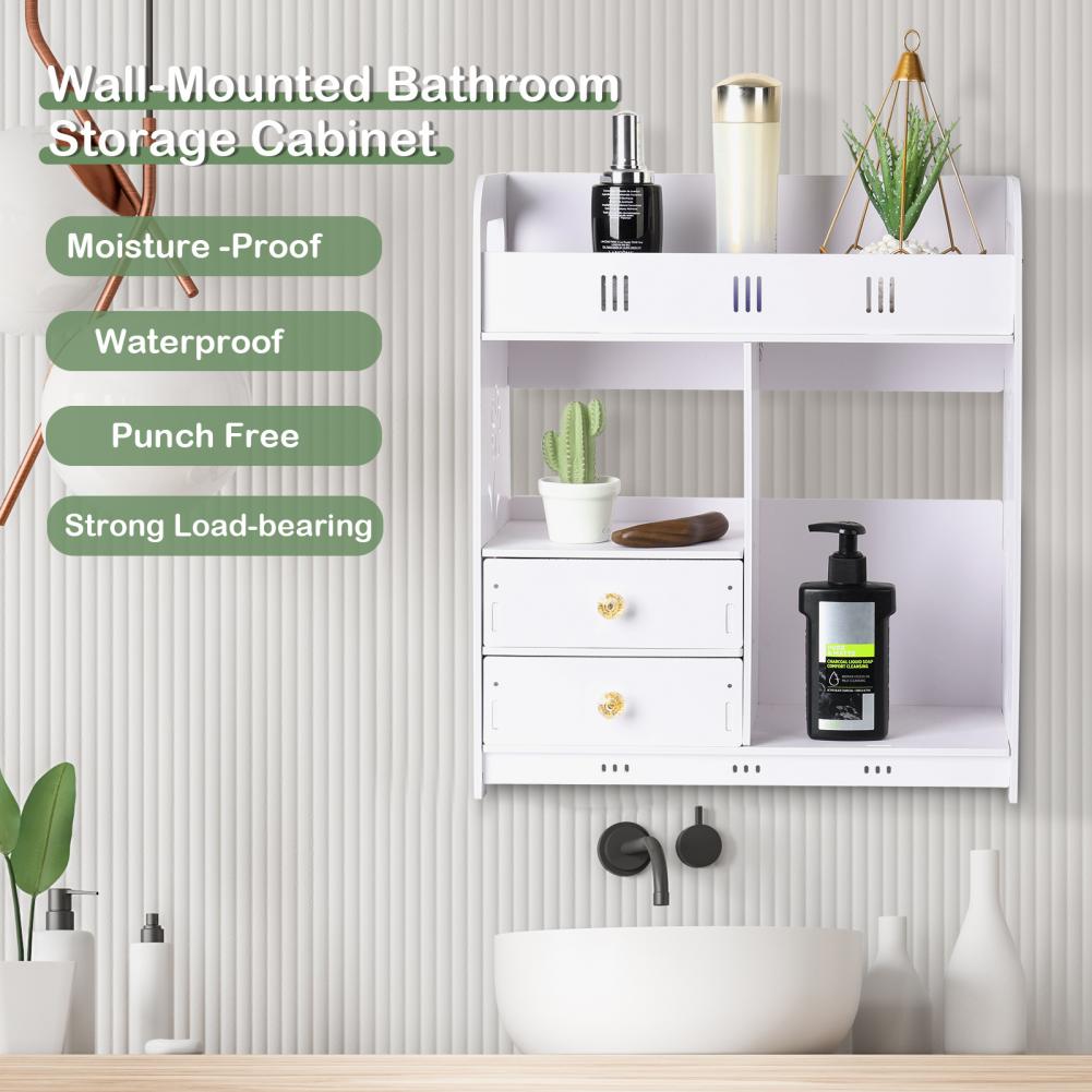 Bathroom Cabinet Wall Mounted Toilet Furniture Cabinet Wood-Plastic Cupboard Shelf Cosmetic Punching Free Cosmetics Storage Rack
