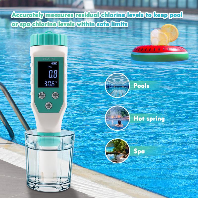 Digital Chlorine Meter PH Tester 7 In 1 SALT/ ORP/ TDS/EC/TEMP Tester CL Water Quality Analyzer for Swimming Pool Hot Spring