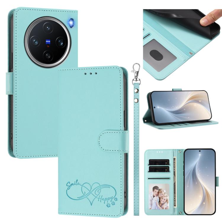 Happy Heart Pattern Magnetic Closure Vegan Leather Phone Case With Wrist Strap For vivo X200 FE