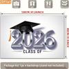 2D Class of 2026 Graduation Photography Backdrop Silver Metallic Number & Cap Party Background