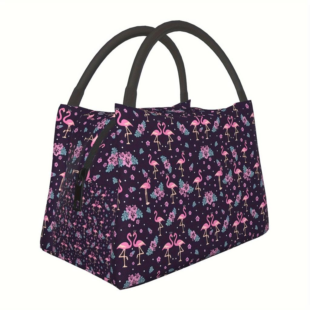 Flamingo Pattern Insulated Lunch Bag Reusable Oxford Tote Bag for Picnic Office School Travel Portable Food Storage Organizer
