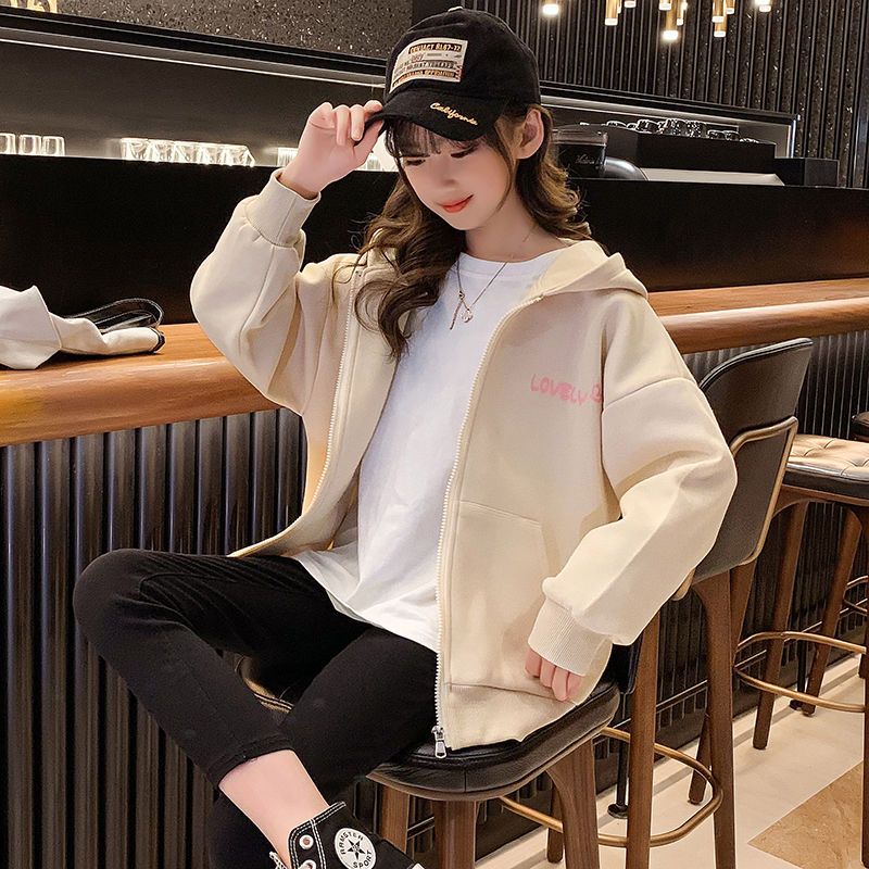 Girls' Rabbit-Printed Hooded Cardigan: Stylish and Casual Fall Jacket for Kids