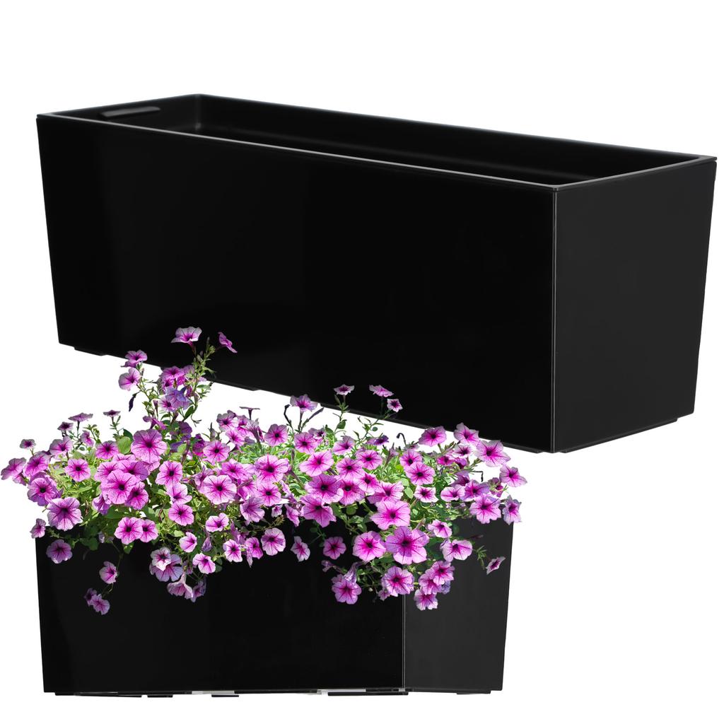 KADAX Doniczka Donica Skrzynka Balkonowa Z Wkładem Kwietnik Czarny Połysk 19x56cm