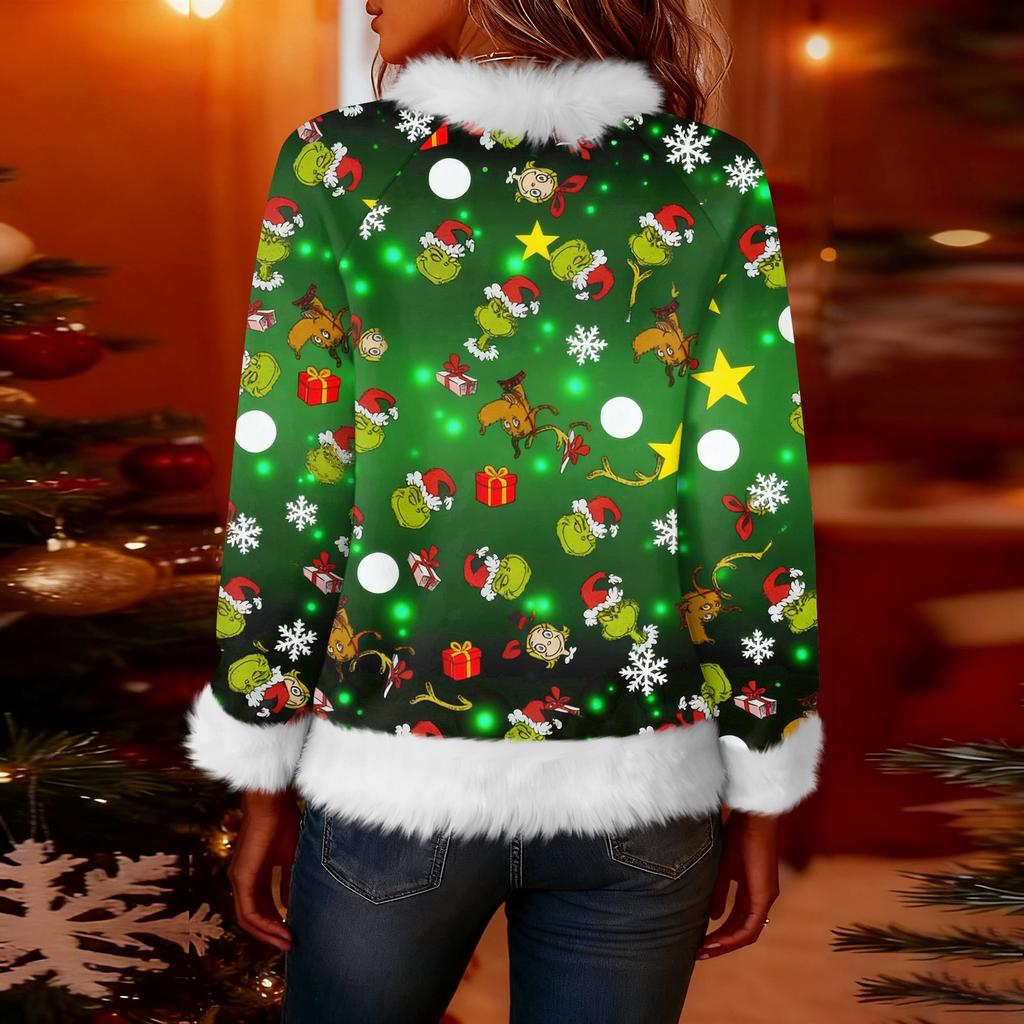 Женская модная рождественская футболка с принтом, круглым вырезом и длинными рукавами, повседневный пуловер