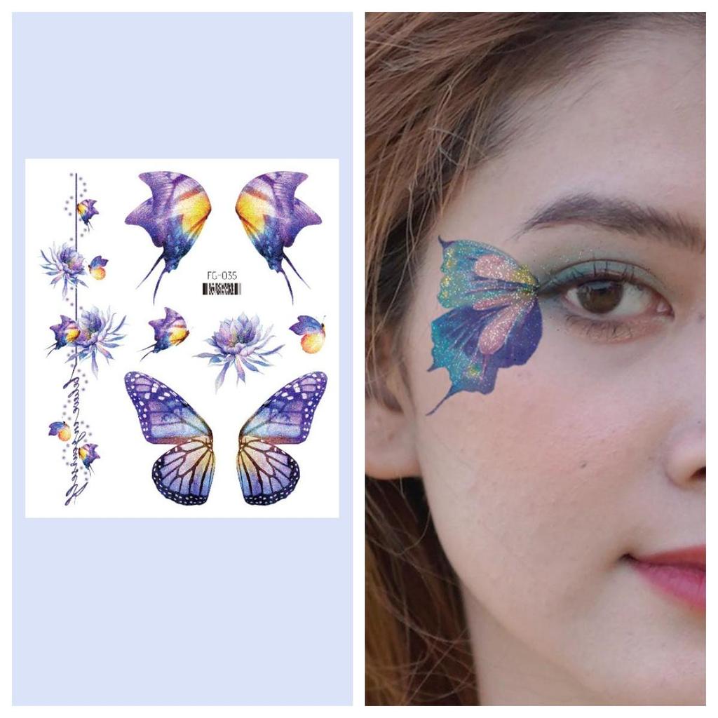 12/1 Sheets Gradient Glitter Temporary Butterfly Facial Tattoos Costume Party Face Tattoos For Women/Girls Waterproof But Easy Remove Tattoos