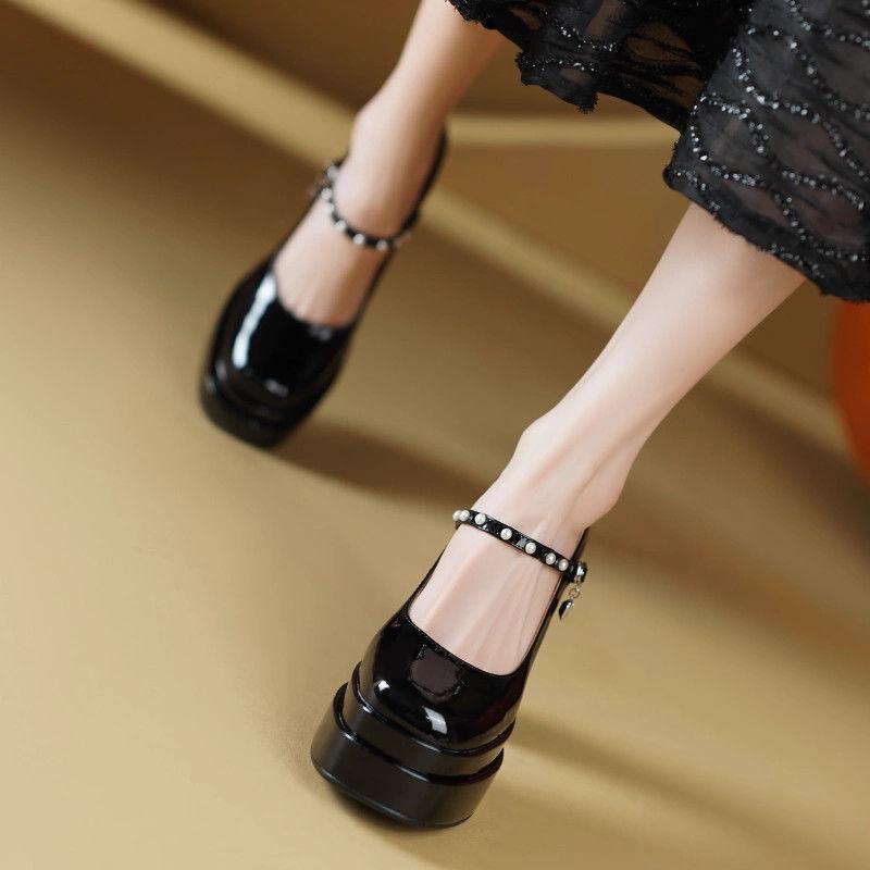 Square Head Waterproof Table High Heels Single Shoes Women's 2025 New Versatile Fashion Small Thick Heel Mary Jane Women's Shoes