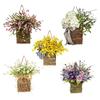Door Hanger Basket Wreath Spring Summer Artificial Flowers in Wicker Basket for Front Door Rustic Rattan Hanging Basket Wreath for Home Porch Entryway