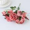 2Pcs Artificial Chrysanthemum Hydrangea Rose Bouquet Artificial Flowers Fake Roses Peony Flower Silk for Party Home Table Wedding Courtyard Decoration