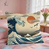 Blue Wave With Cherry Blossom Cushion Cover Square Short Plush Pillow Case Living Room Sofa Home Decor Funda X